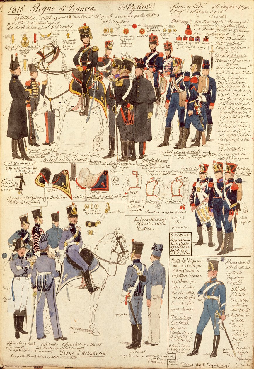 Uniformes de Artilharia do Reino de França, por Quinto Cenni, placa de cor de Quinto Cenni