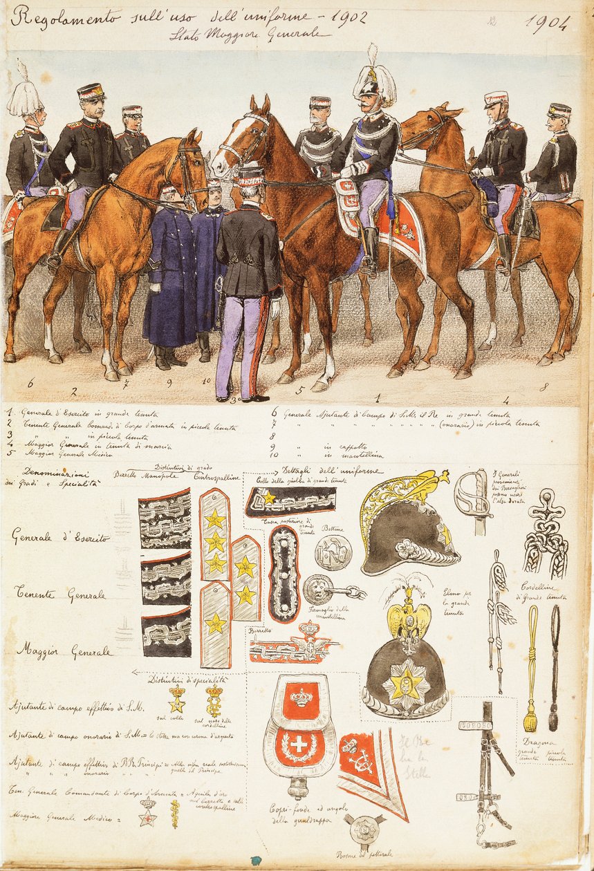 Uniformes do Pessoal Geral do Reino de Itália, placa colorida por Quinto Cenni de Quinto Cenni