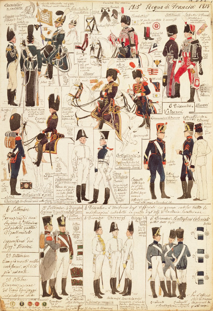 Uniformes de Caçadores a cavalo do Reino de França, por Quinto Cenni, placa colorida de Quinto Cenni