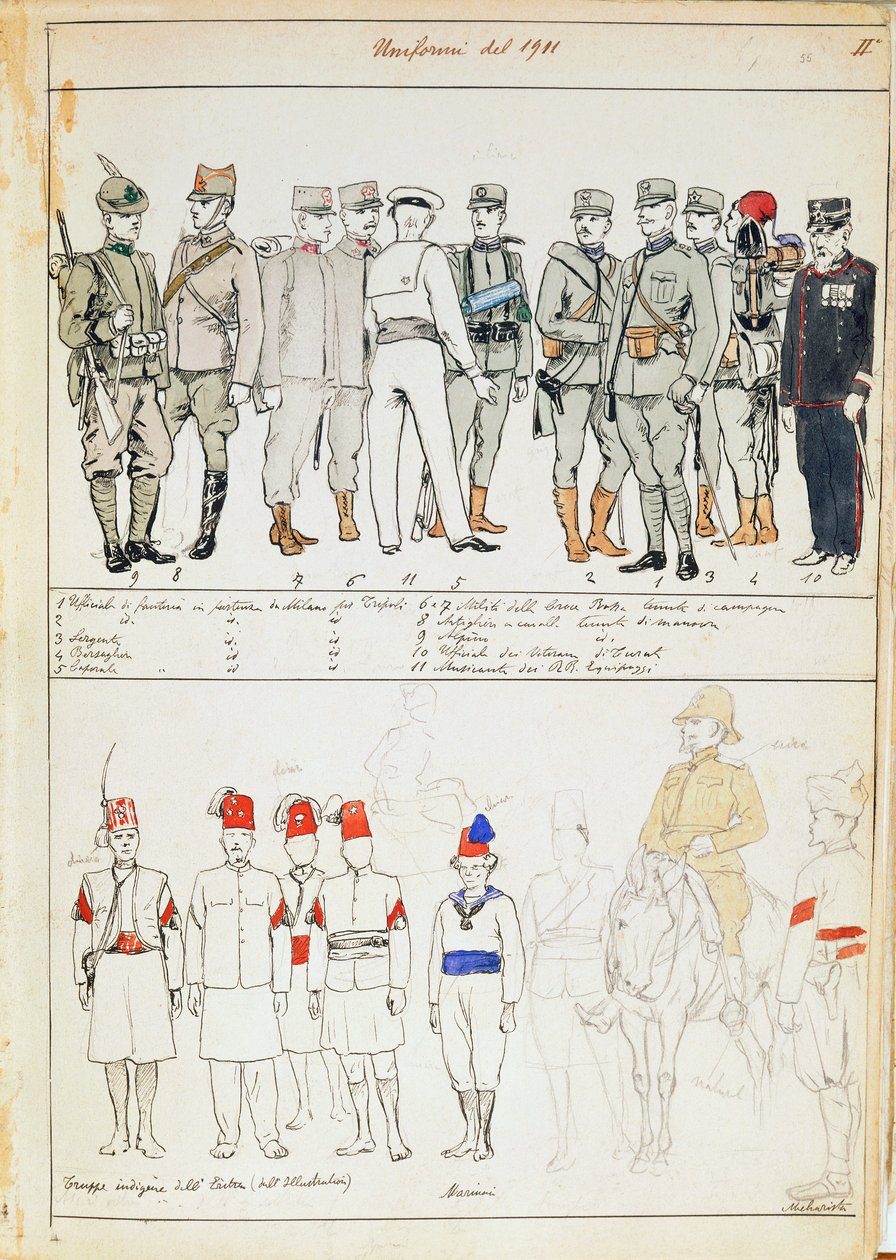 Uniformes do Reino de Itália, placa colorida por Quinto Cenni de Quinto Cenni