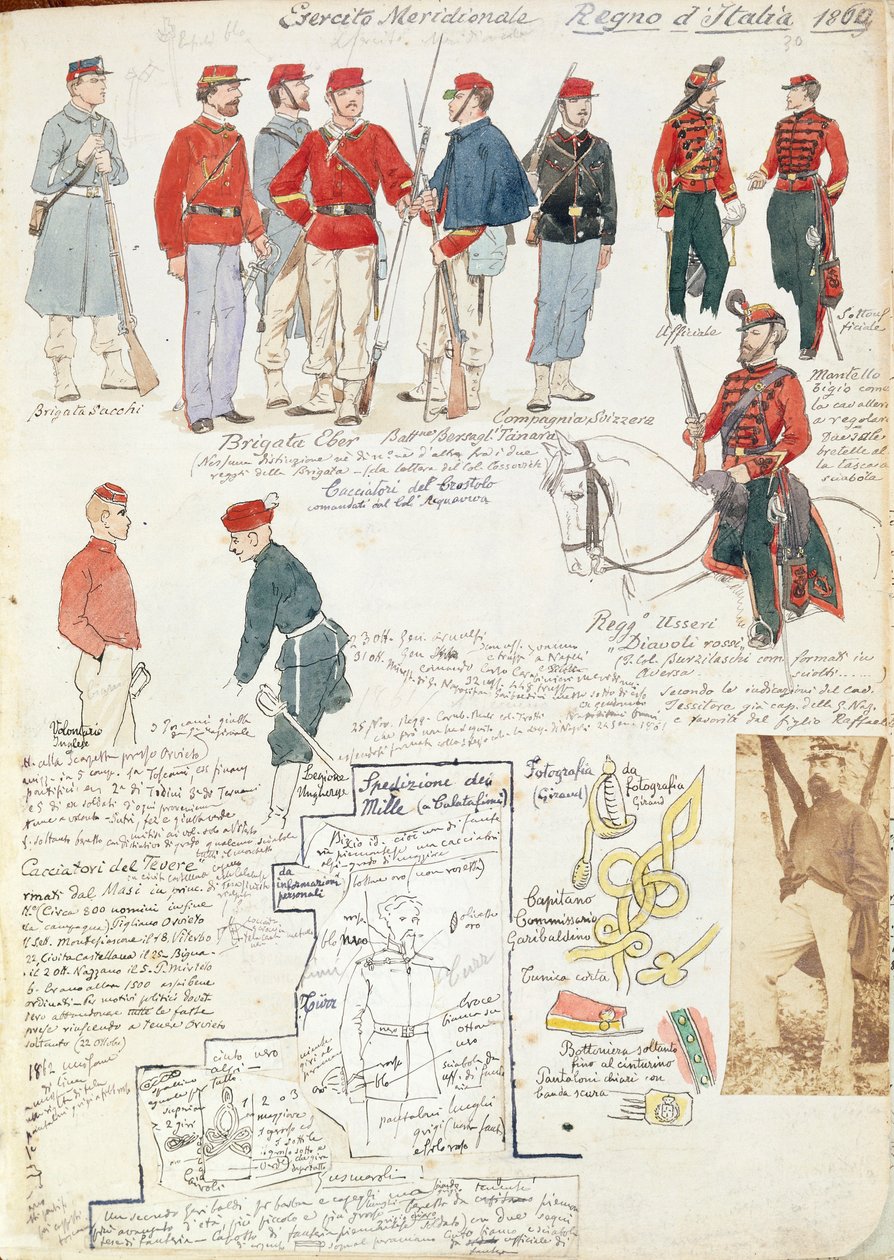 Uniformes do exército do sul da Itália do governo provisório de Quinto Cenni, placa colorida de Quinto Cenni