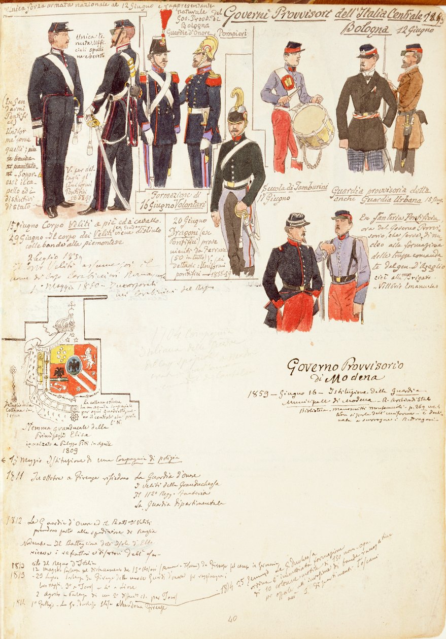 Uniformes do governo provisório de Bolonha por Quinto Cenni, placa de cor de Quinto Cenni