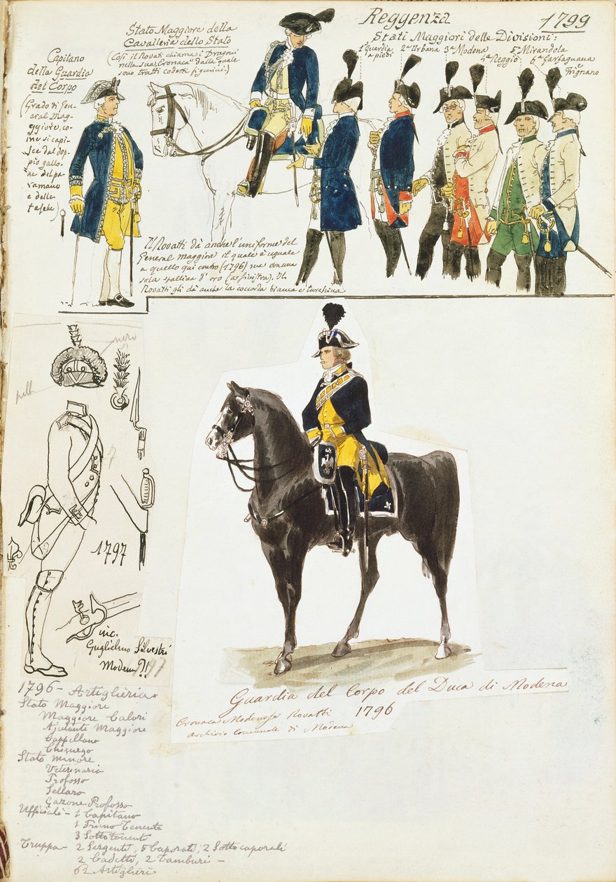 Vários uniformes do Duchy of Modena de Quinto Cenni, placa de cor de Quinto Cenni