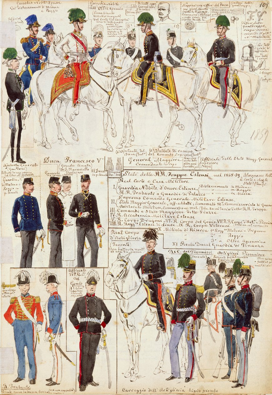 Vários uniformes do Duchy of Modena de Quinto Cenni, placa de cor de Quinto Cenni