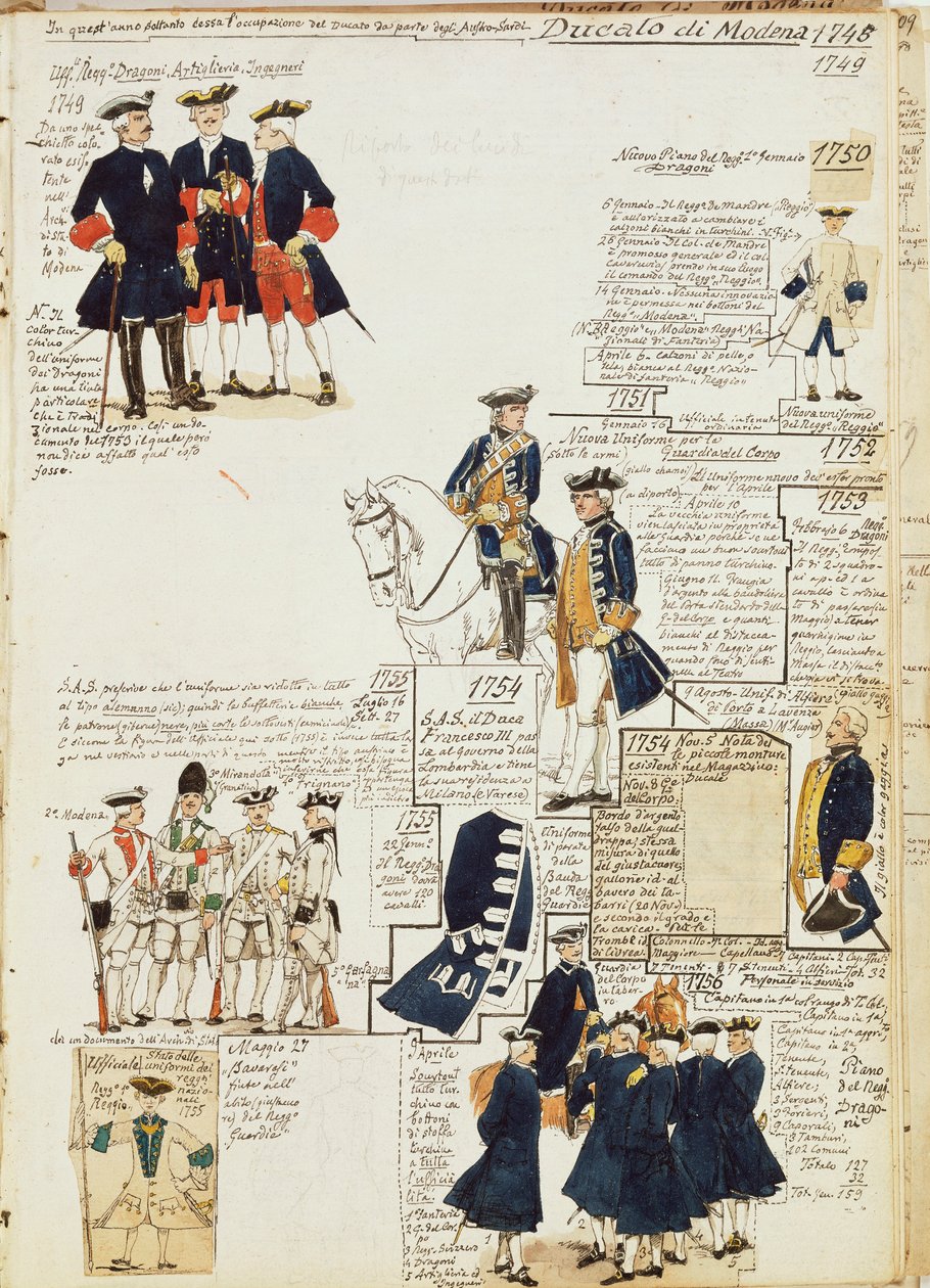 Vários uniformes do Duchy of Modena de Quinto Cenni, placa de cor de Quinto Cenni