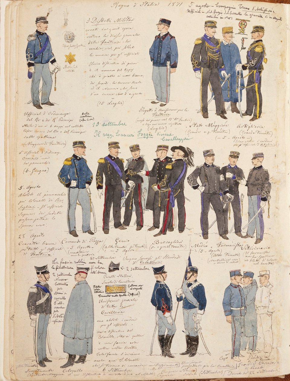 Vários uniformes do Reino de Itália por Quinto Cenni, placa de cor de Quinto Cenni