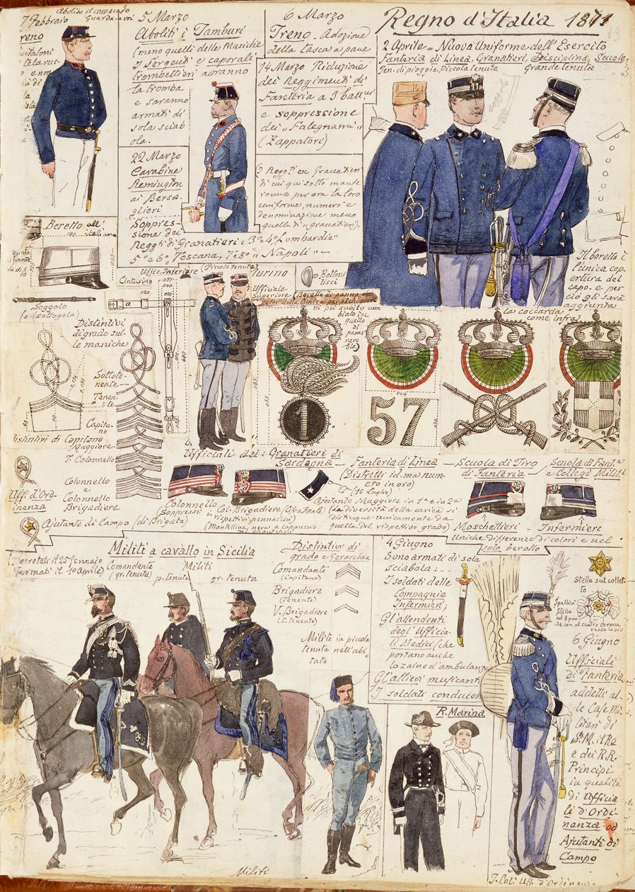 Vários uniformes do Reino de Itália por Quinto Cenni, placa de cor de Quinto Cenni