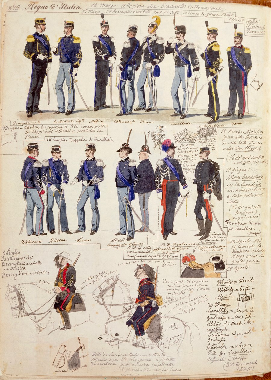 Vários uniformes do Reino de Itália por Quinto Cenni, placa de cor de Quinto Cenni