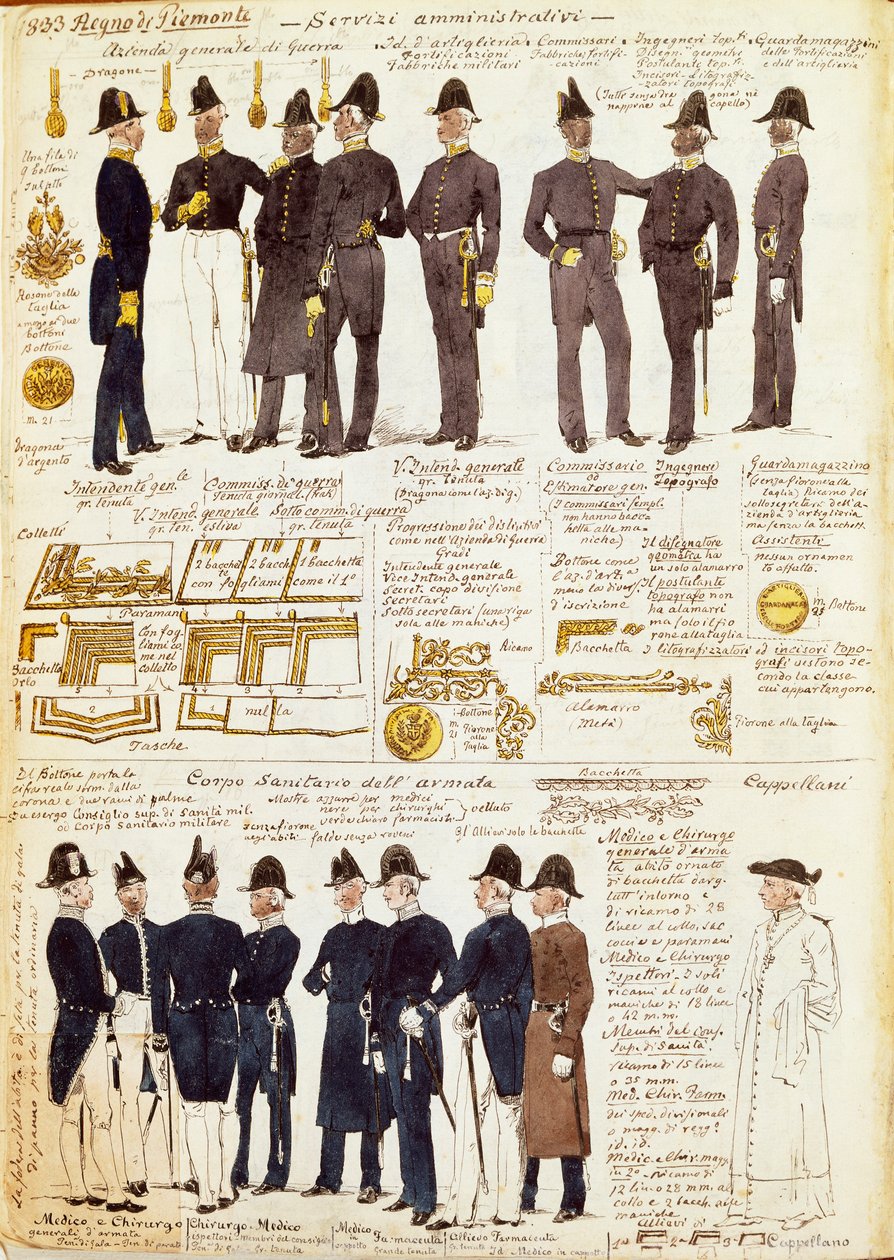Vários uniformes do Reino da Sardenha, de Quinto Cenni, placa de cor de Quinto Cenni