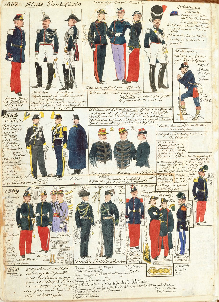 Vários uniformes dos Estados Pontifícios de Quinto Cenni