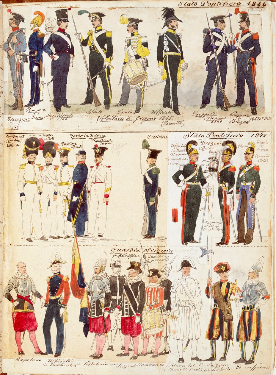 Vários uniformes dos Estados Pontifícios de Quinto Cenni