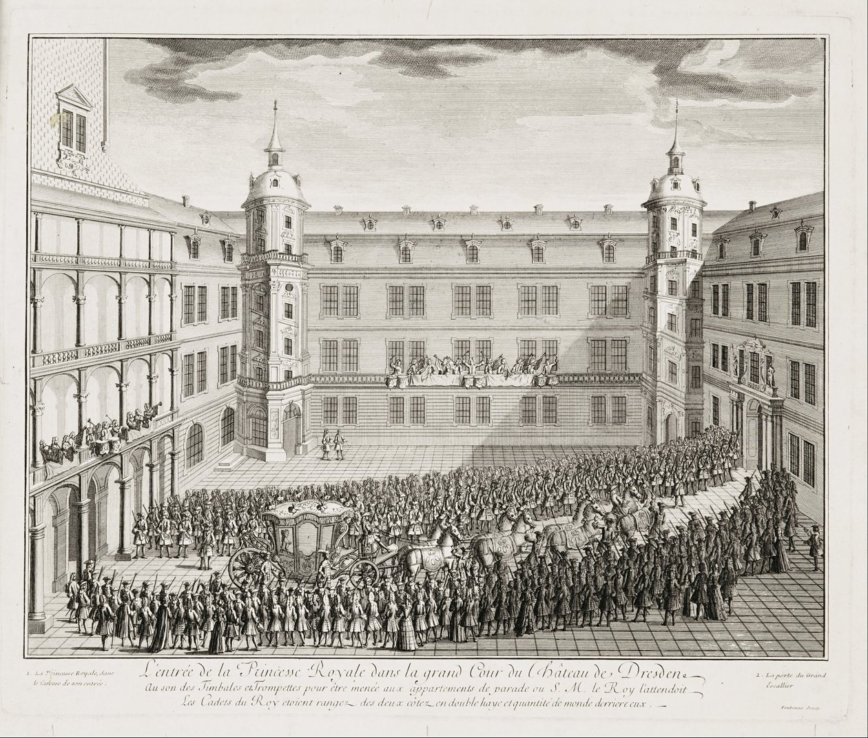 Palácio de Dresden, grande pátio na chegada da arquiduquesa Maria Josepha de Quirijn Fonbonne