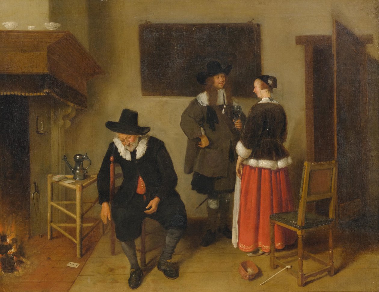Interior de uma pousada com figuras de Quirijn van Brekelenkam