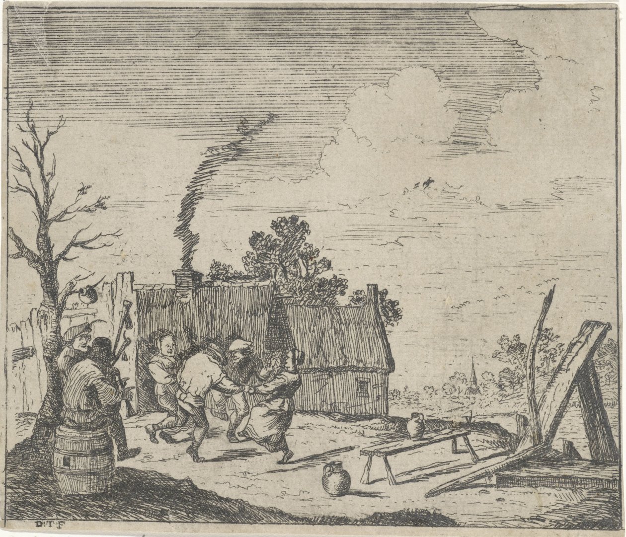 Agricultores dançantes ao som de dois músicos de Quirin Boel (possibly)