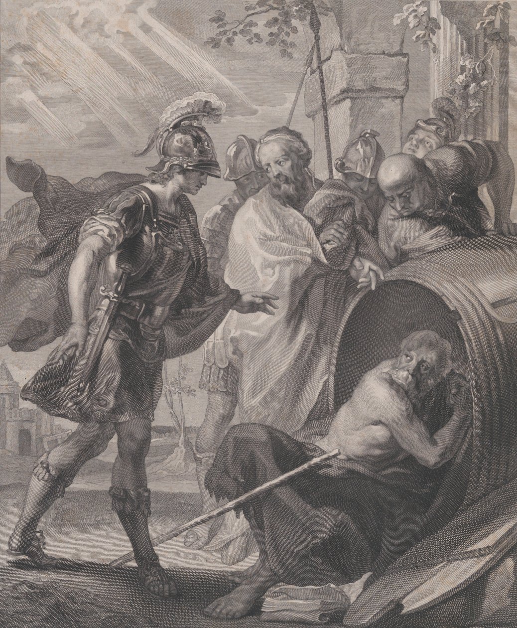 O encontro de Diógenes de Sinope e Alexandre, o Grande, 1784. de Quirin Mark