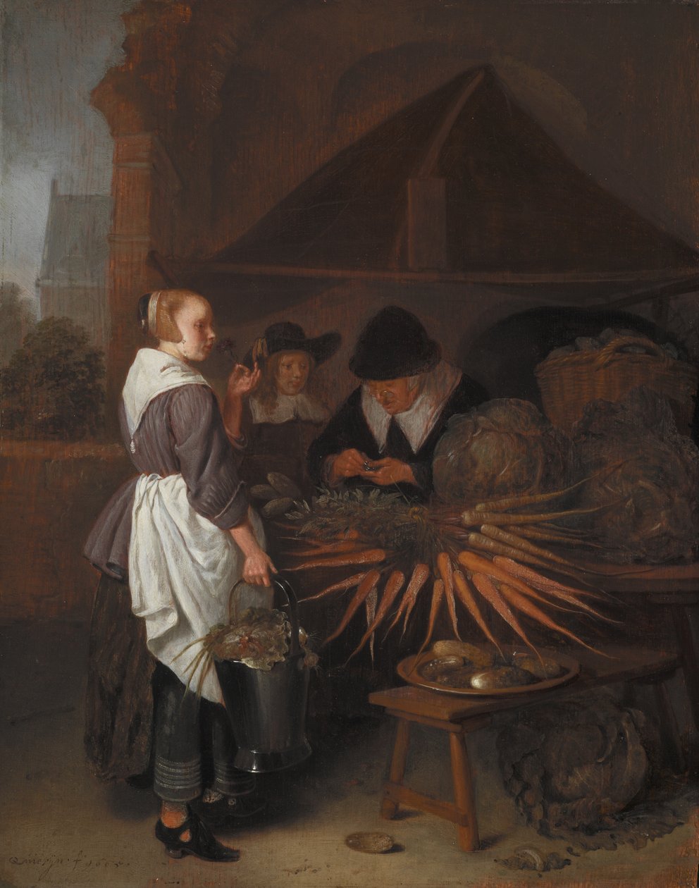 The Vegetable Stall, 1665 (óleo sobre painel de carvalho) de Quiringh Van Brekelenkam