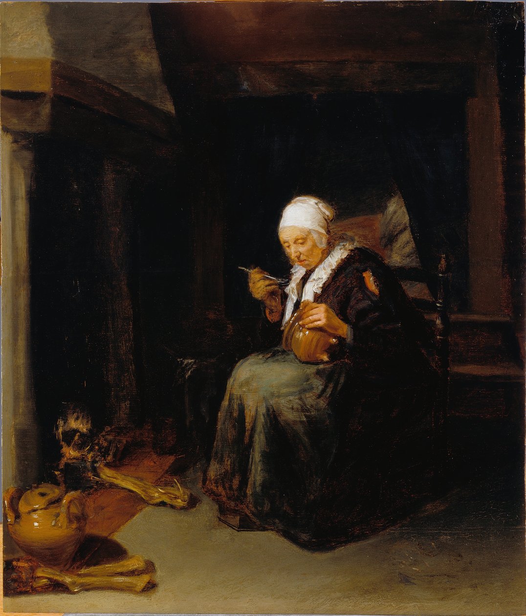 Mulher velha, comer de Quiringh Van Brekelenkam