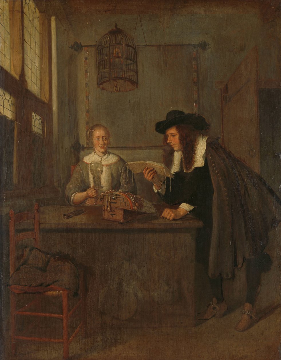 Interior com Trabalhador de Rendas e um Visitante de Quiringh Gerritsz. van Brekelenkam