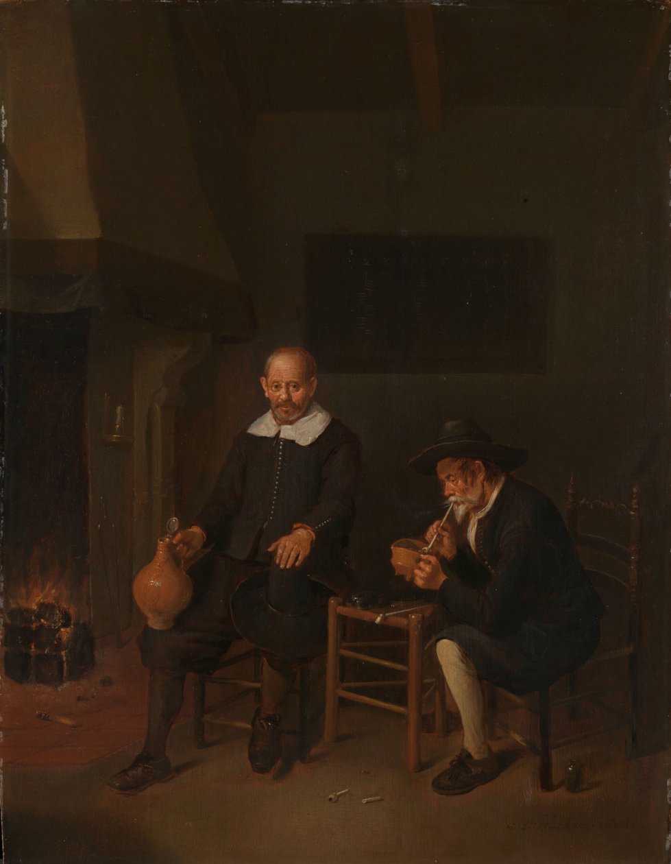 Interior com Dois Homens à Beira do Fogo de Quiringh Gerritsz. van Brekelenkam
