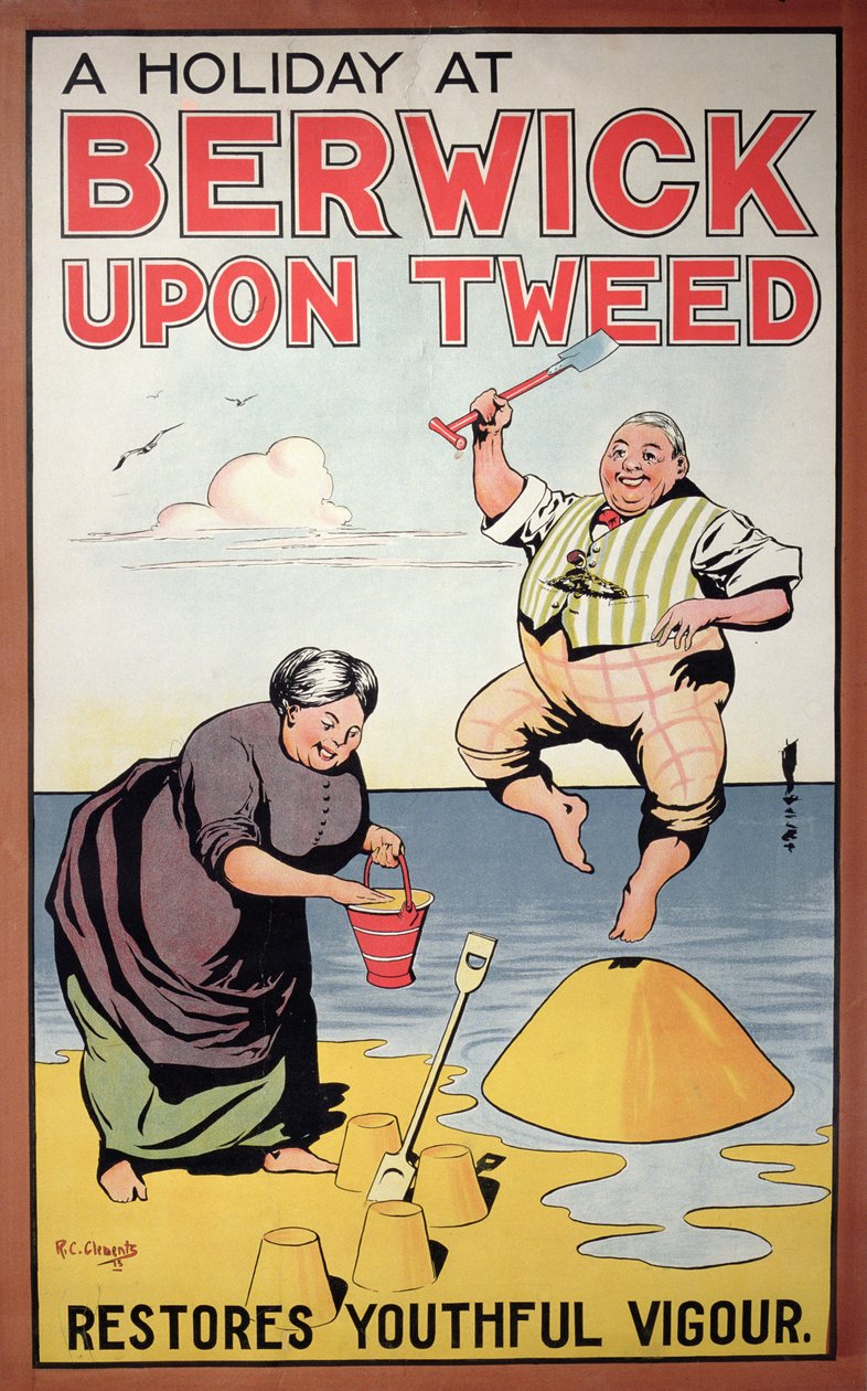Um feriado em Berwick restaura vigor juvenil, cartaz de turismo, 1913 de R.C. Clements
