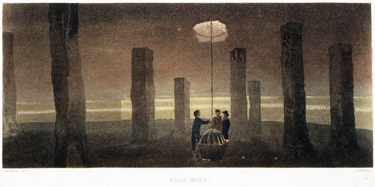 Mina de sal, Cheshire, gravado por J. Bluck, 1814 (colorido aquatint) de R.H. after Marten