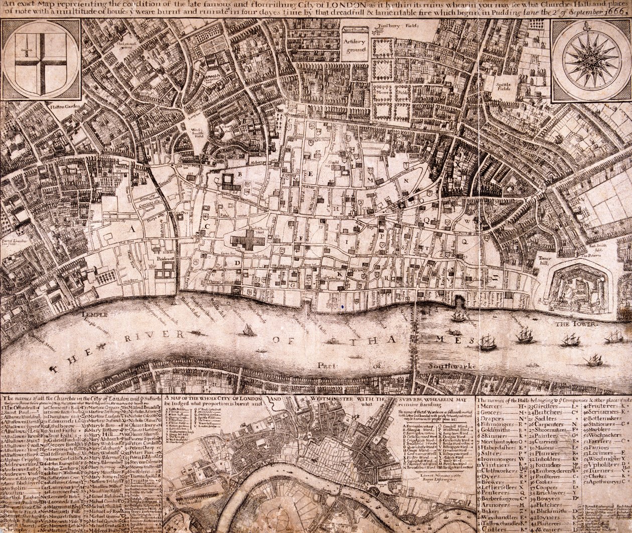 Mapa de Londres, 1666 de RP