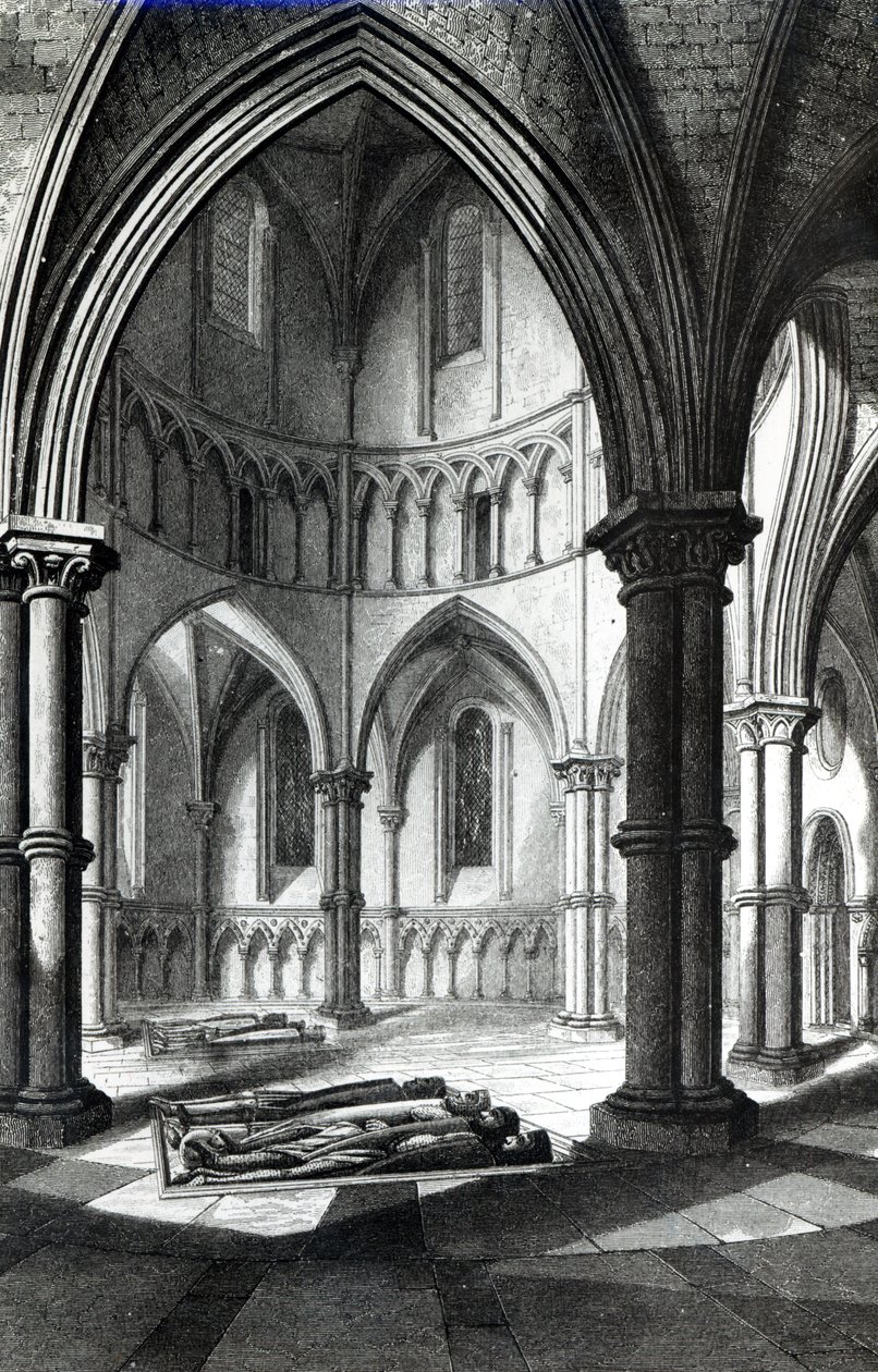 Interior da Igreja do Templo mostrando as efígies da foto dos Cavaleiros 9bw) de R.W. Billings