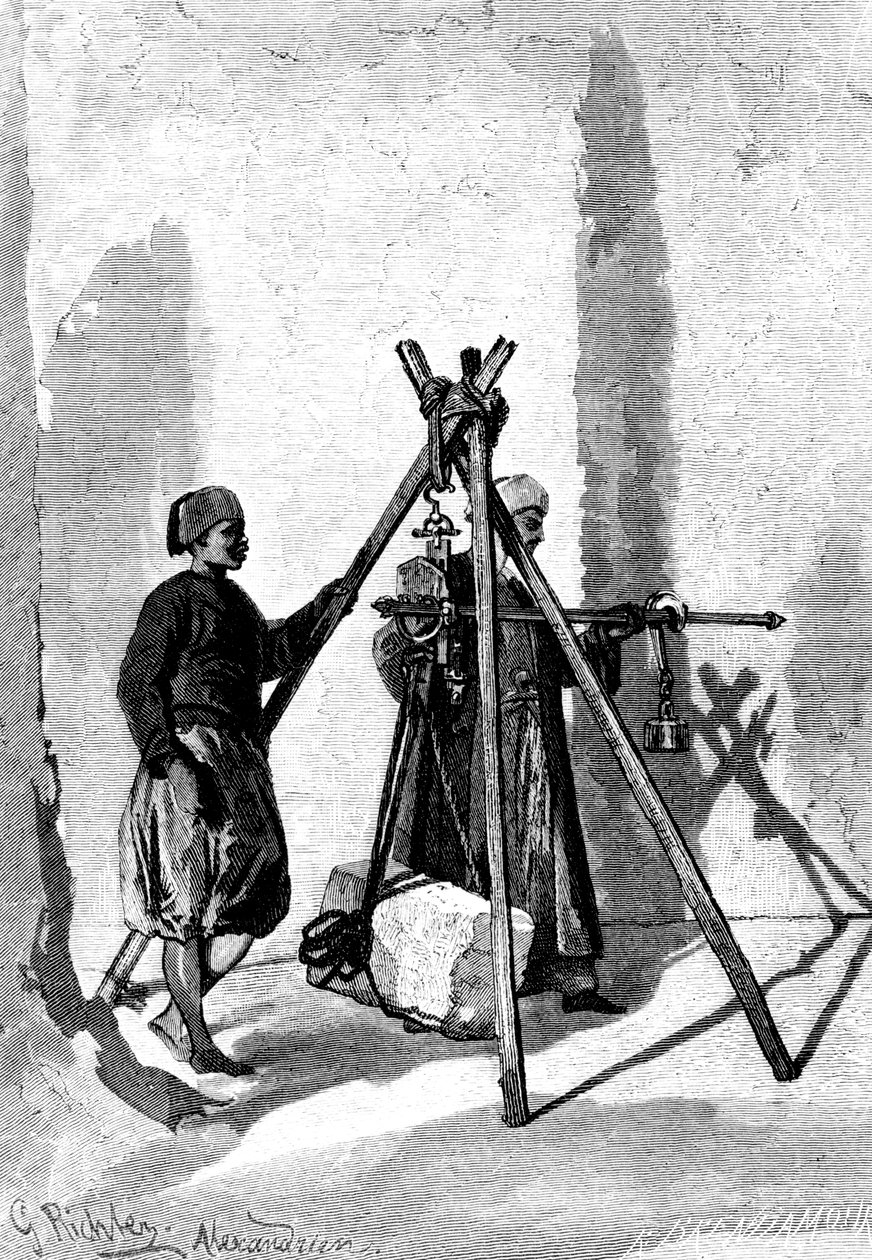 Pesagem dos blocos de pedra, Egito, 1880 de R. Brandamour