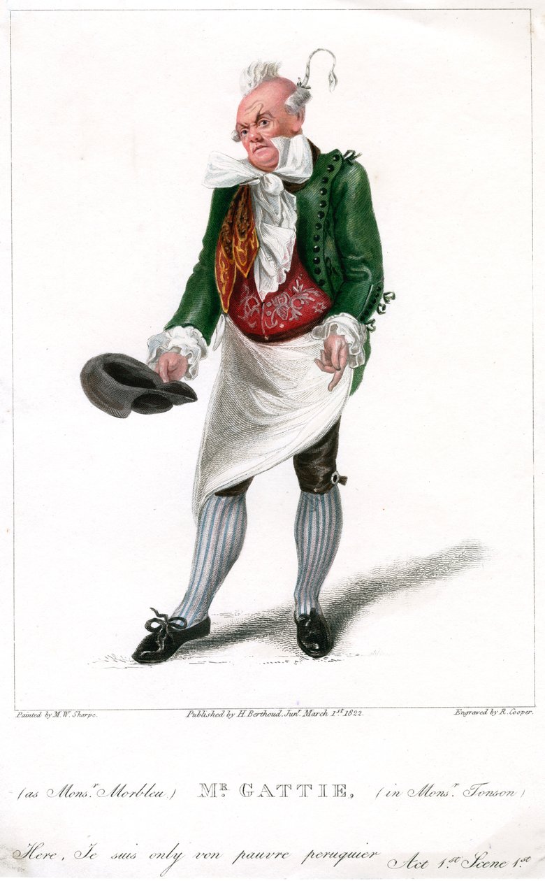 Sr. Gattie como Monsieur Morbleu em Monsieur Tonson, 1822. de R. Cooper