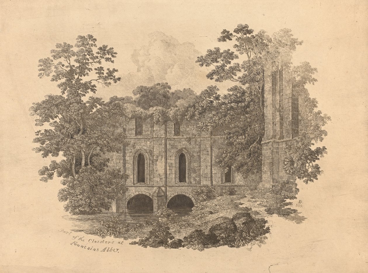 Parte dos Claustros da Abadia de Fountains de R. Dunning