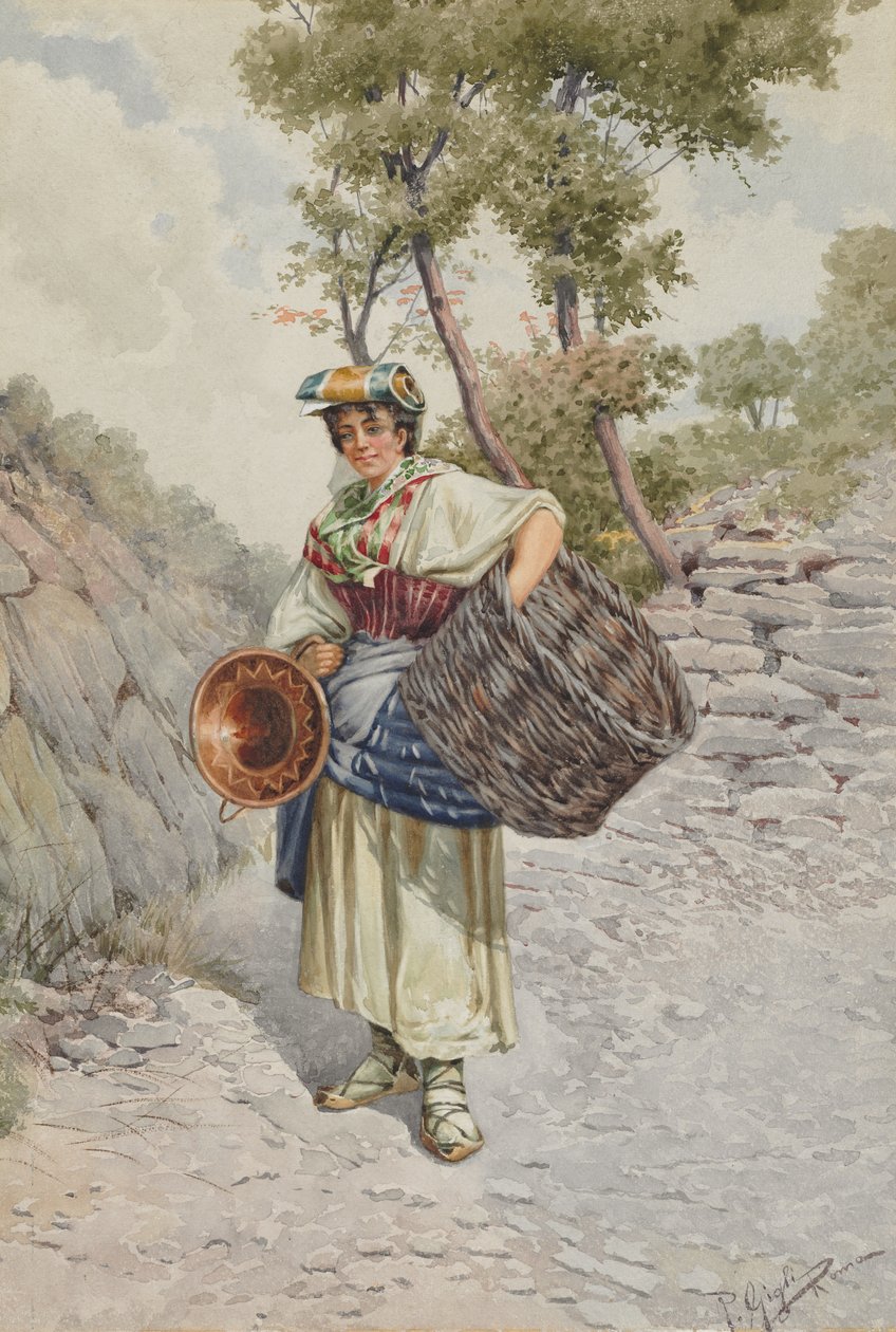 Camponesa em uma estrada pedregosa de R. Gigli