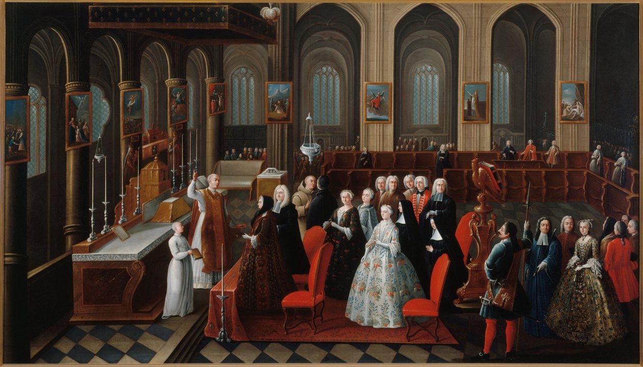 Bodas de ouro de M. e Mme Robinet de Pontagny, em 1742 (óleo sobre tela) de R. Huet