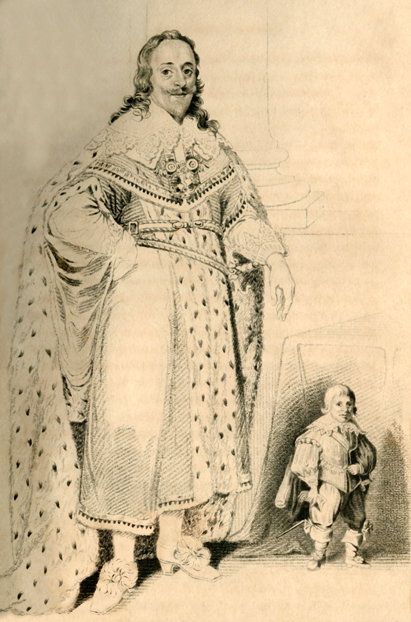 Jeffery Hudson, 30 anos, 18 polegadas de altura. - Anão ao rei Charles o primeiro, 1821. de R. Page