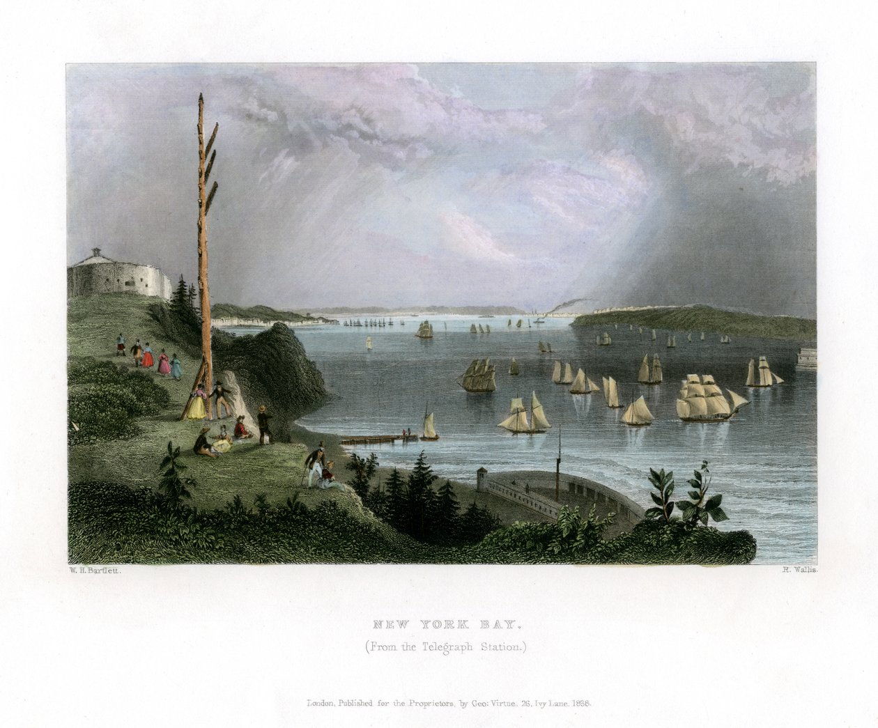 New York Bay, como pode ser visto na Telegraph Station, EUA, 1838. de R. Wallis