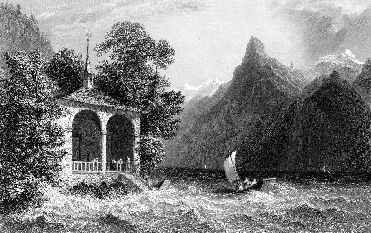 Diz Capela, Lago Uri, Suíça, 1836. de R. Wallis