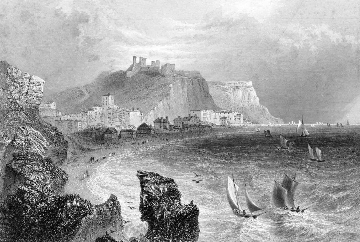 O litoral em Hastings, East Sussex, 1840. de R. Wallis