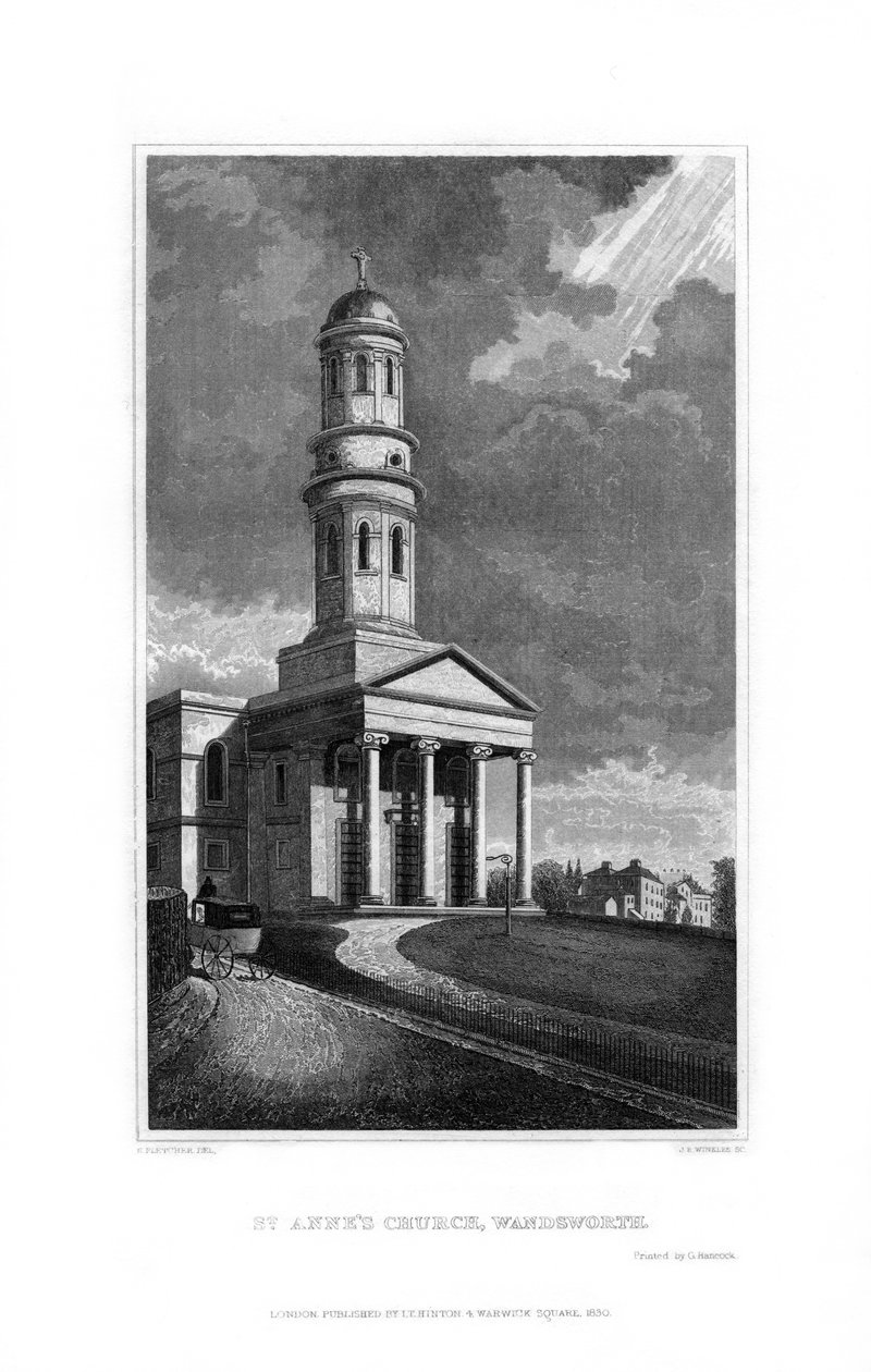 Igreja de St Annes, Wandsworth, Londres, 1830. de R. Winkles