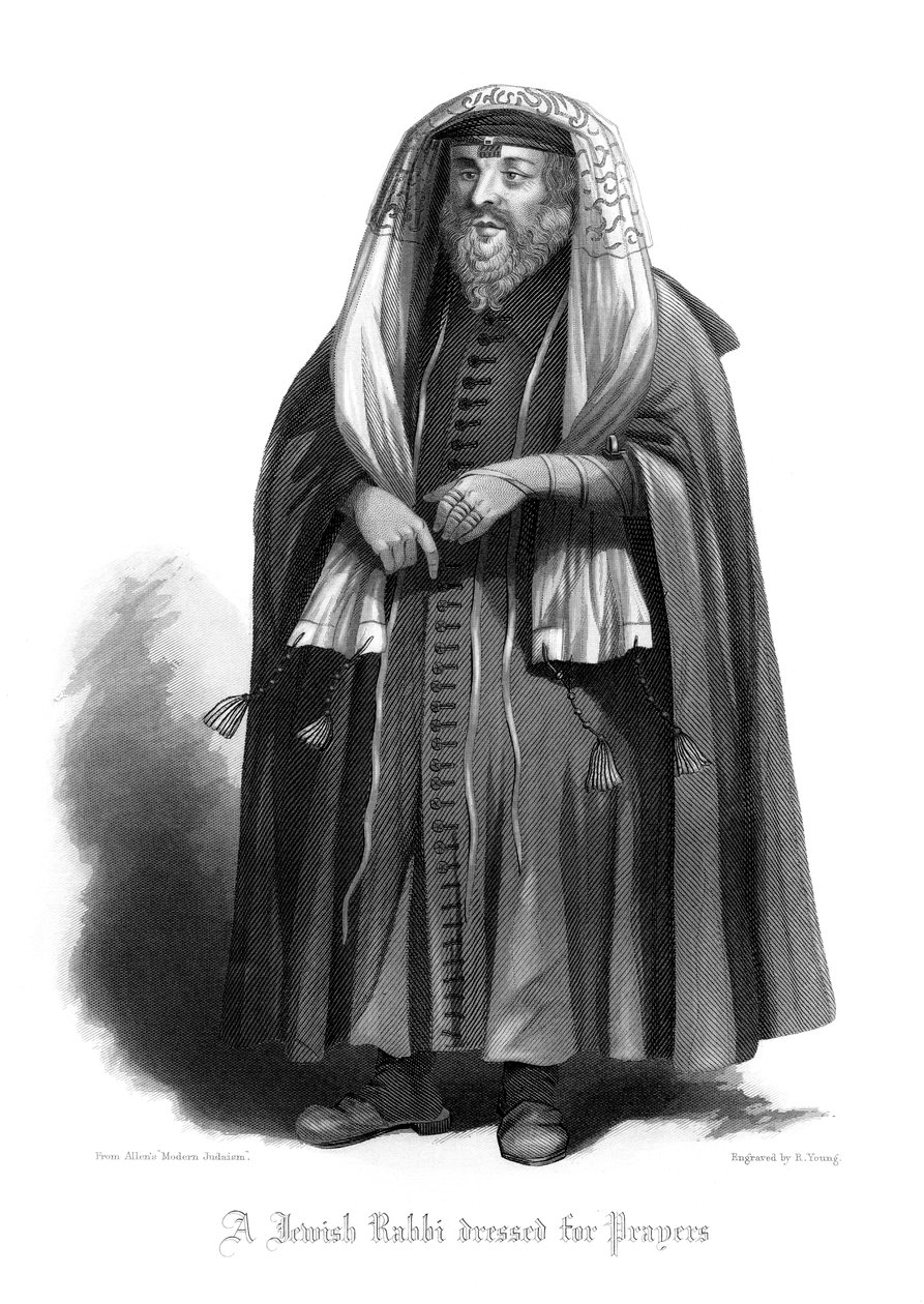 Um rabino judeu vestido para orações. de R. Young