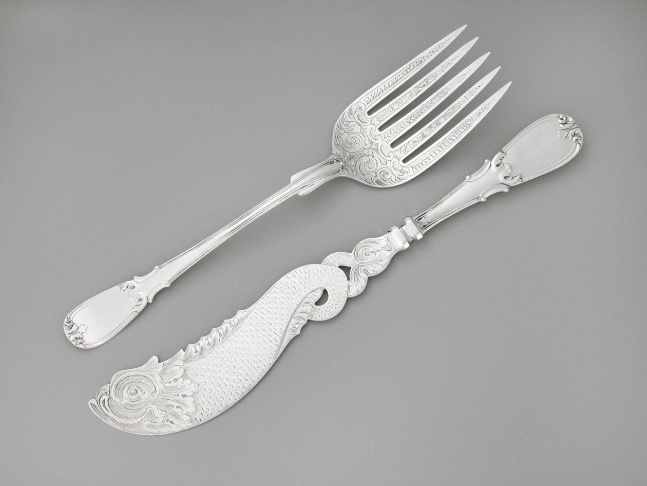 Garfo e faca de peixe, c. 1835-1845 (prata) de R. and W. Wilson