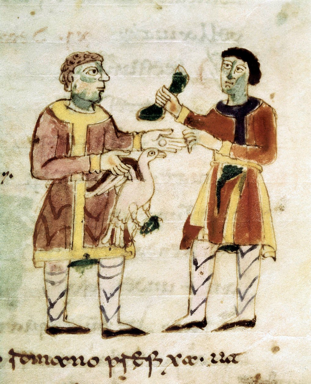 O mercador de galinhas de um manuscrito ""De Universo"" (ou De rerum naturis (De la Nature des chooses) de Rabanus Maurus or Mauro Rabano Magnentius