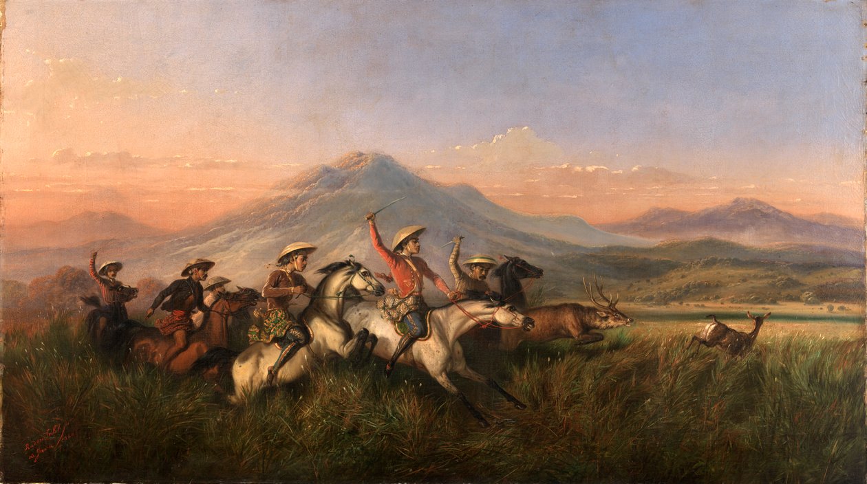 Seis Cavaleiros Perseguindo Cervos, 1860. de Raden Saleh