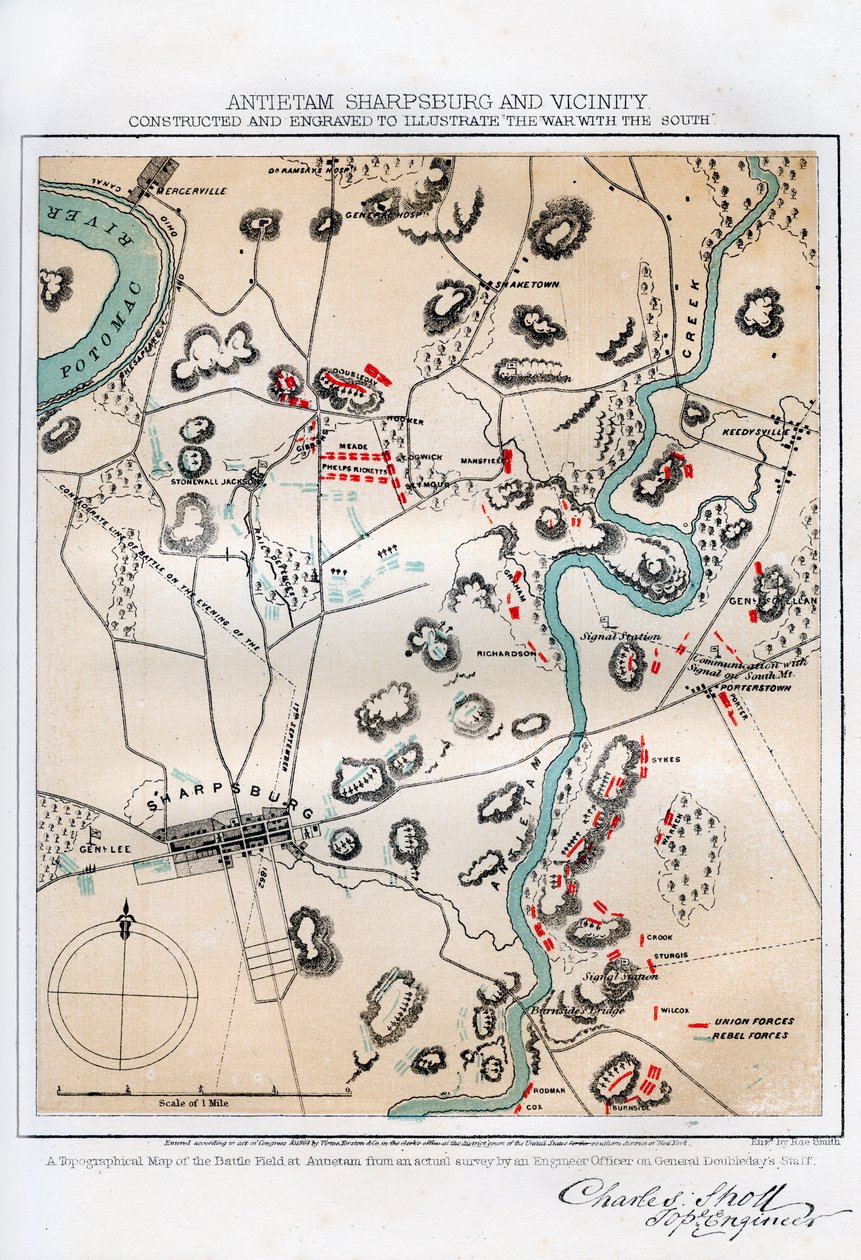 Mapa de Antietam, Sharpsburg e arredores, Maryland, 1862 1862-1867. de Rae Smith