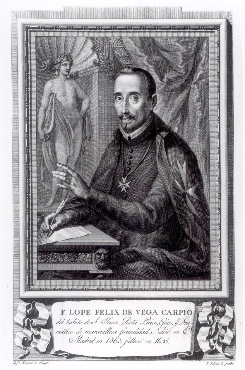 Retrato de Lope Felix de Vega Carpio (1562-1635) gravado por Fernando Selma (1752-1810) de Rafael Ximeno y Planes