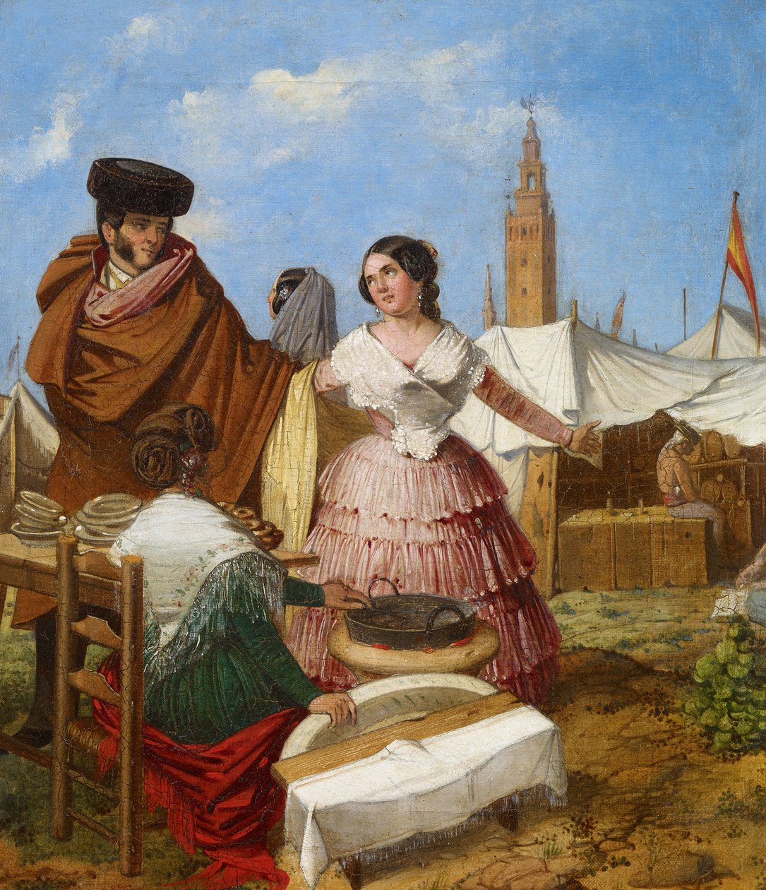 Cortejo numa barraca de pastelaria em forma de anel na Feira de Sevilha - Benjumea, Rafael (c. 1825-c. 1887) - 1852 - Óleo sobre tela - 35x30 - Museo Carmen Thyssen, Málaga de Rafael Benjumea