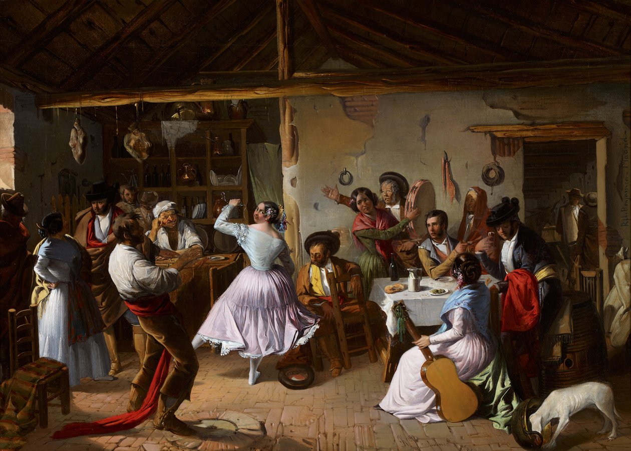 Dança num Country Inn - Benjumea, Rafael (c. 1825-c. 1887) - 1850 - Óleo sobre tela - 46x65 - Museo Carmen Thyssen, Málaga de Rafael Benjumea