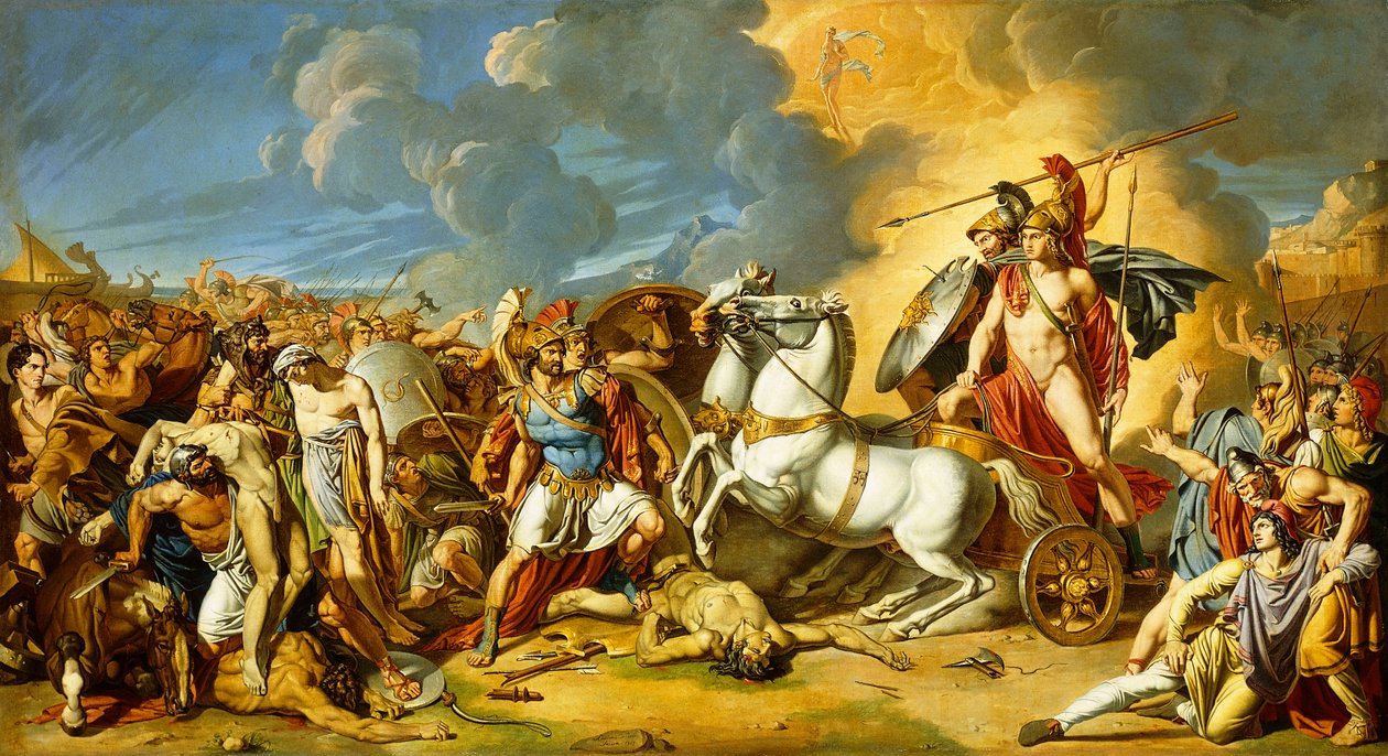 Uma cena das guerras de Troia de Rafaelle Calliano