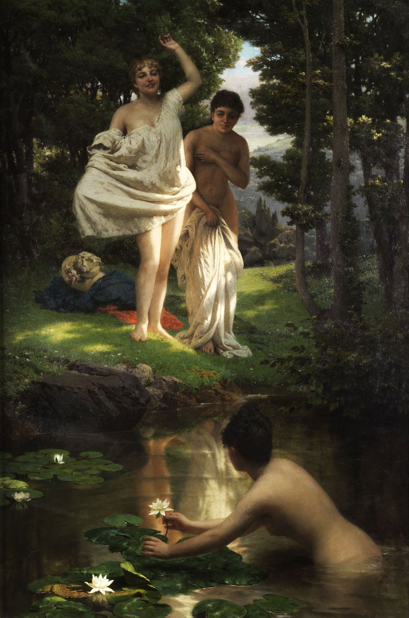 Meninas, banhar-se, em, um, floresta, primavera de Raffaele Giannetti