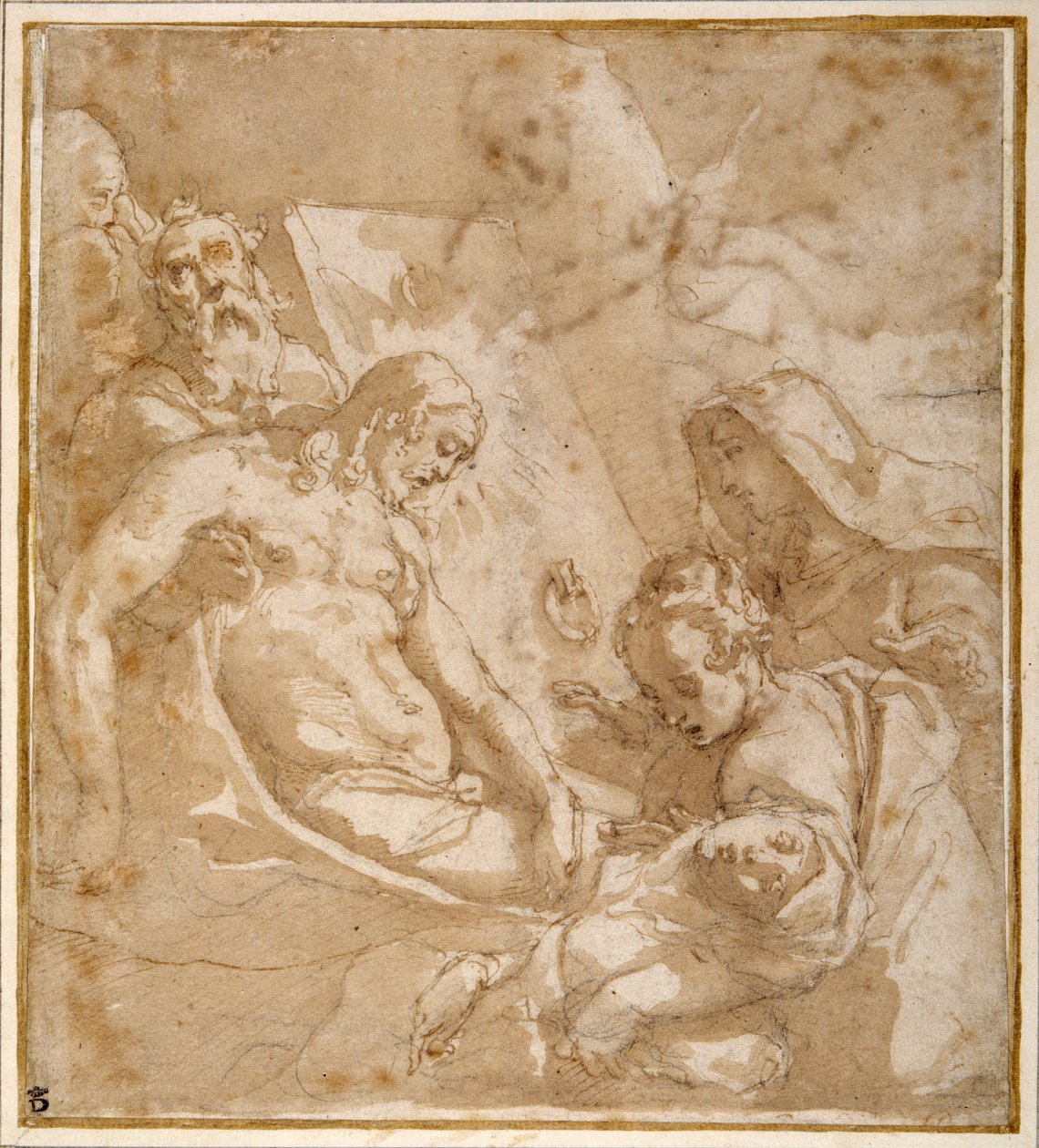 O Enterombment (caneta e tinta com lavagem e guache, sobre giz, sobre papel) de Raffaellino da Reggio (c.1550 78)