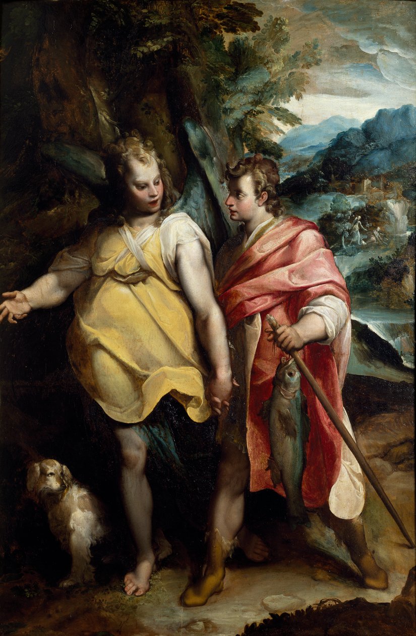Tobias e Angel, por Raffaellino da Reggio (1550-1578) de Raffaellino da Reggio (c.1550 78)