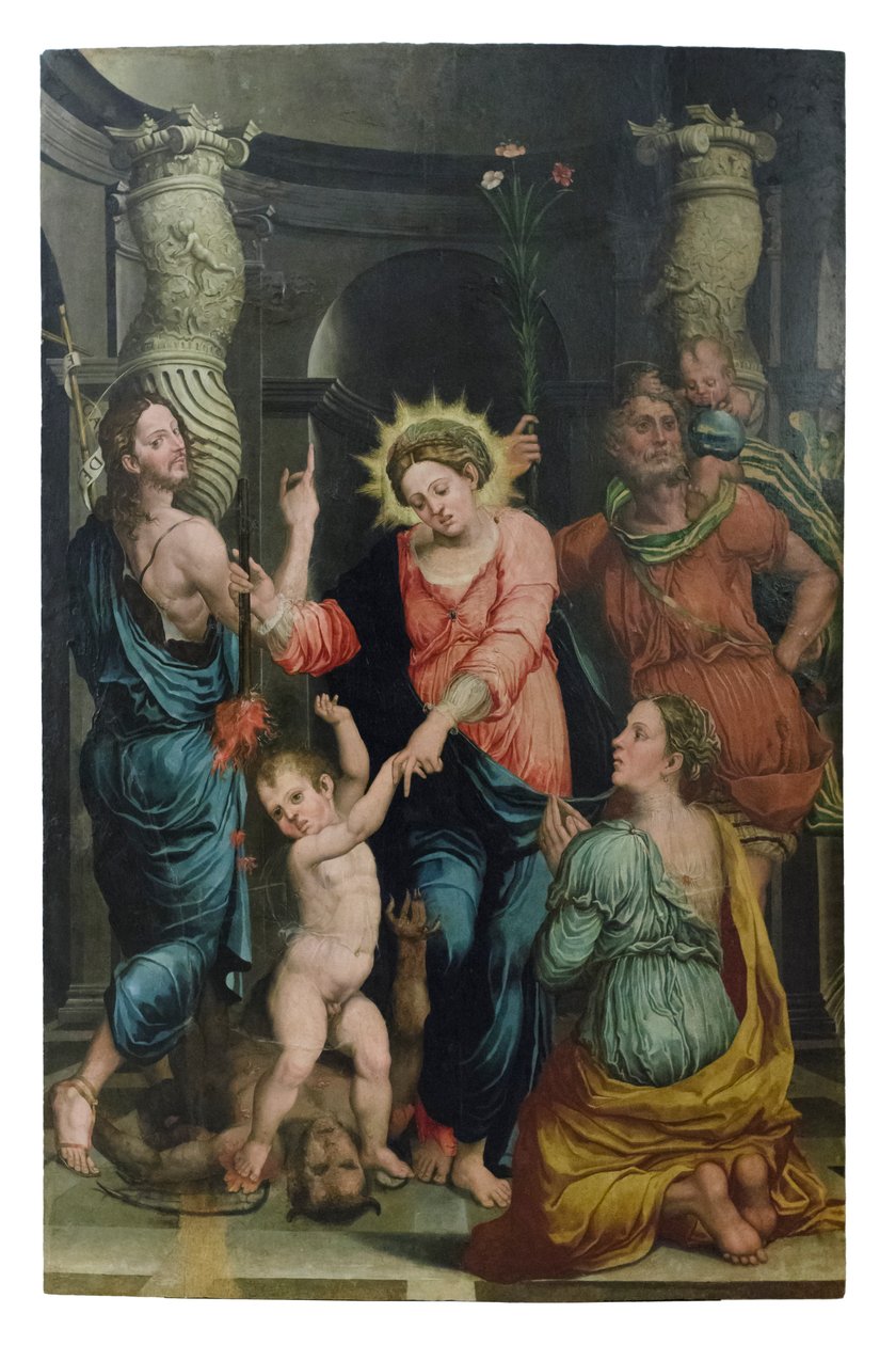 Madona do resgate entre os Santos João Batista e Cristóvão de Raffaellino di Michelangelo (16th century)